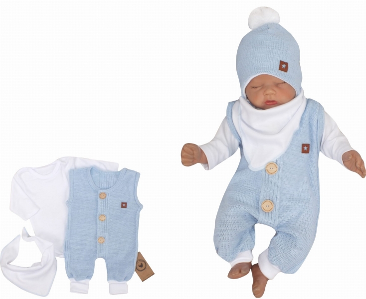 Z&Z 3-dielna súpravička body, dupačky s gombíkmi a šatku, biela/modrá-#Velikost koj. oblečení;56 (1-2m)