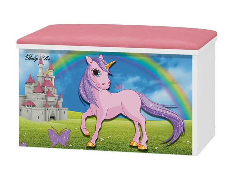 Babyboo Box na hračky s motívom Unicorn + čalúnené sedadlo