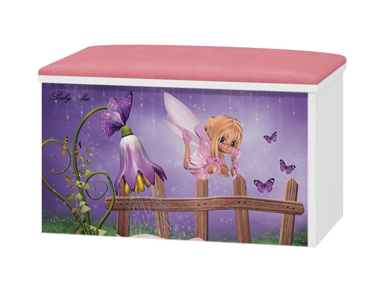 Babyboo Box na hračky s motívom Fialový zvonček + čalúnené sedadlo