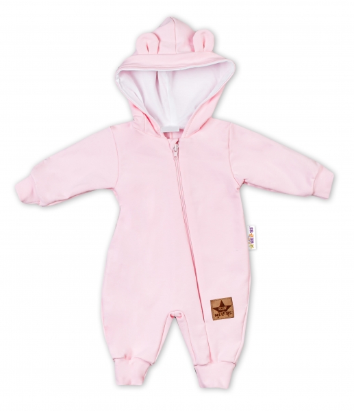 Baby Nellys ® Teplákový overal s kapucňou - sv. růžová