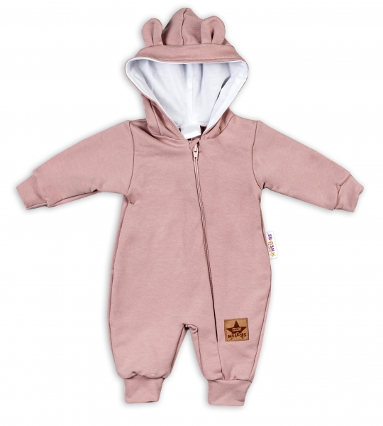 Baby Nellys ® Teplákový overal s kapucňou - pudrová, veľ. 68