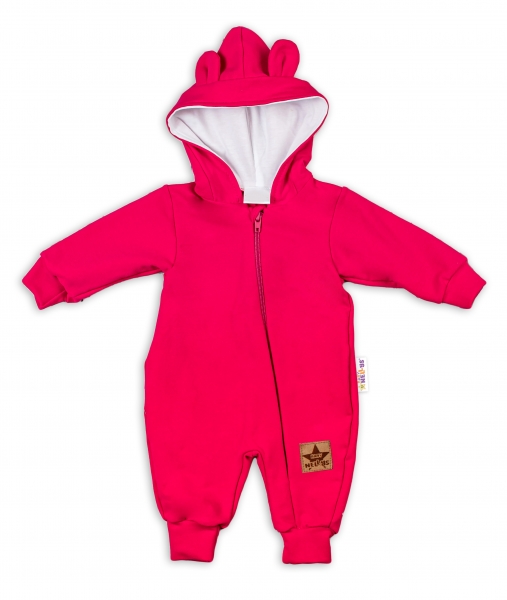 Baby Nellys ® Teplákový overal s kapucňou - malinový