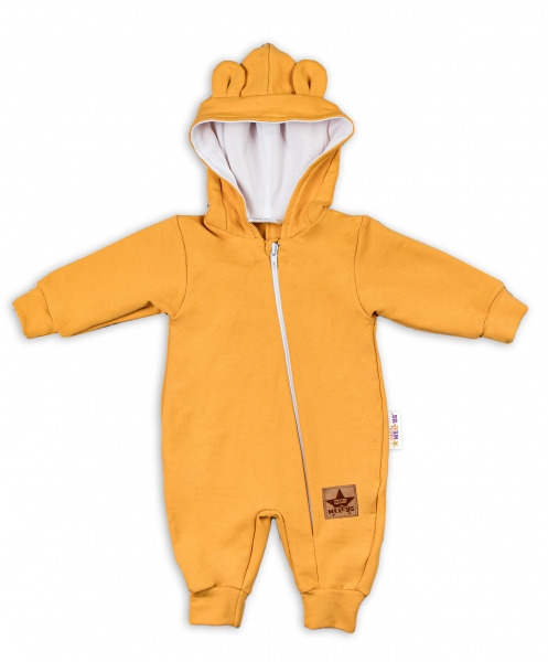 Baby Nellys ® Teplákový overal s kapucňou - horčicový