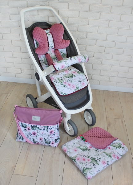 Baby Nellys sada do kočíka - Kvetinky / flowers - vínová