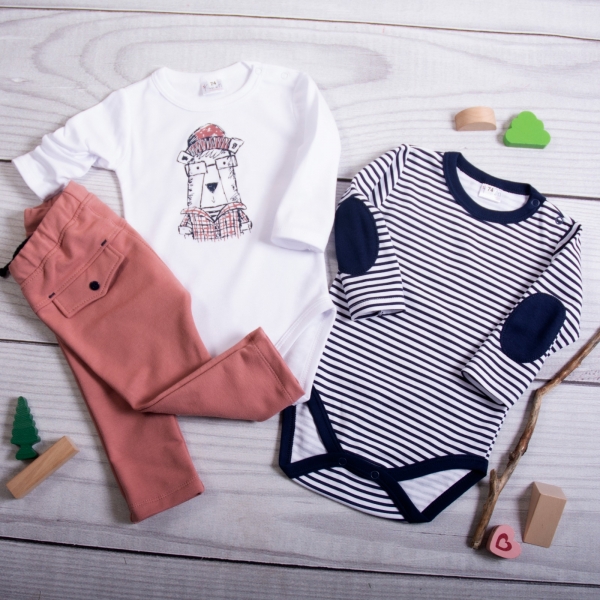K-Baby 3-dielna sada, 2x body dlhý rukáv, tepláčiky - Detektív, prúžok/korálová, veľ. 80-#Velikost koj. oblečení;80 (9-12m) ()