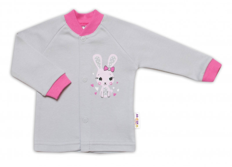 Baby Nellys Bavlnená košieľka Lovely Bunny- sivá / ružová-#Velikost koj. oblečení;50 (0-1m)
