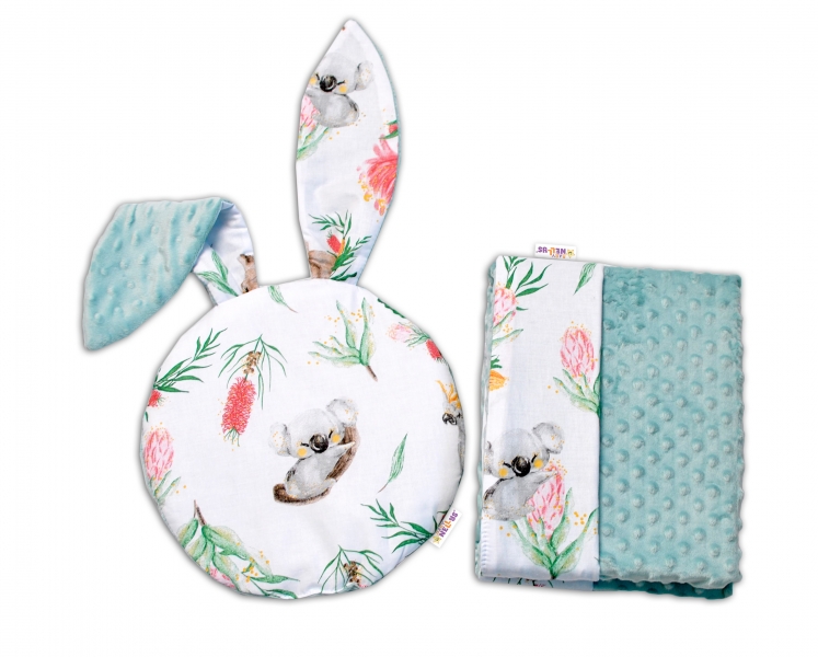 Baby Nellys 2-dielna sada do kočíka s Minky s uškami - Exotika, biela/mátová