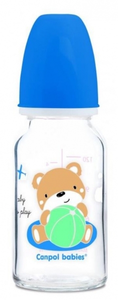 Sklenená fľaštička 120ml Canpol babies Sweet fun - modrá