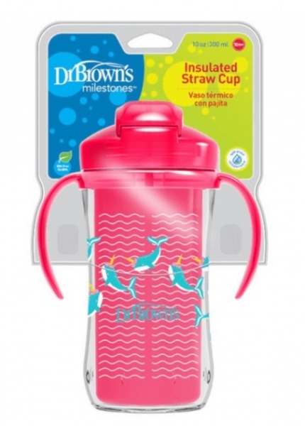 Dr.Browns TTermálne hrnček so slamkou Straw Cup, 300ml, ružový
