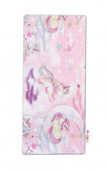 Baby Nellys Kvalitná bavlnená plienka - Tetra Premium, 70x80cm - Jednorožec, ružová