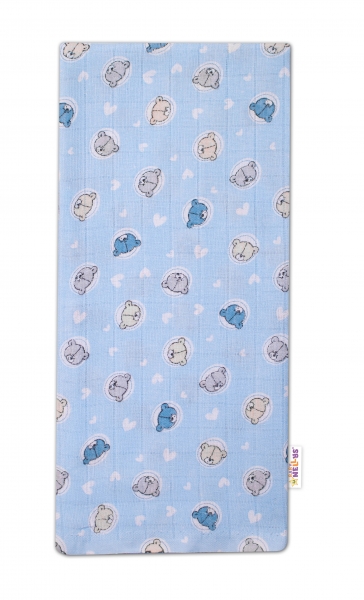 Baby Nellys Kvalitná bavlnená plienka - Tetra Premium, 70x80cm -Medvedík, modrá