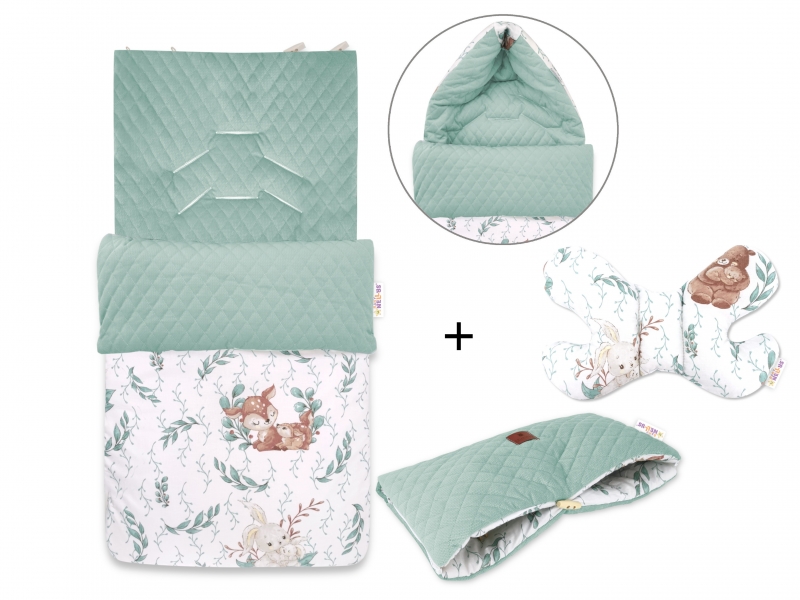 Baby Nellys 3-dielna sada fusak + vankúšik + rukávnik, LULU Natural - zelená