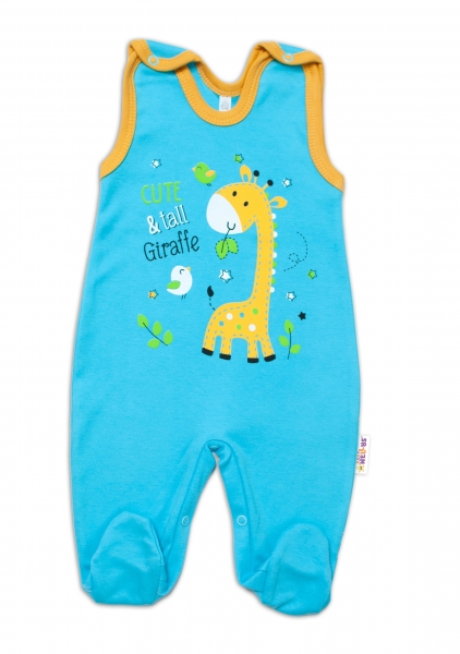 Kojenecké bavlnené dupačky Giraffe, tyrkysové, veľ. 68