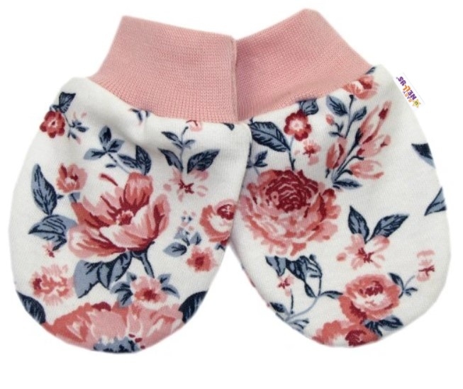 Baby Nellys Kojenecké rukavičky Anglická Ruže - pudrové/granát/ecru