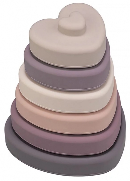 Baby in World Silikónová edukačná veža Srdiečka Powder Rose (VEK: 3 M+)