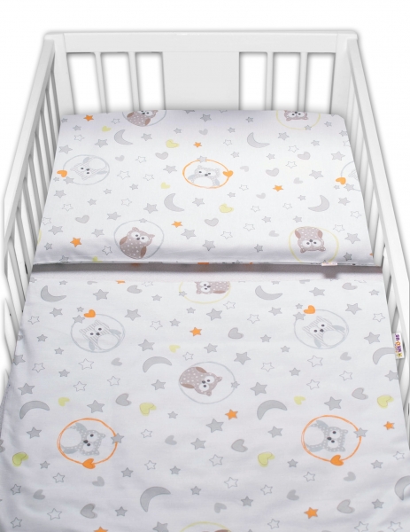 Baby Nellys 2-dielne bavlnené obliečky Sovičky - biela