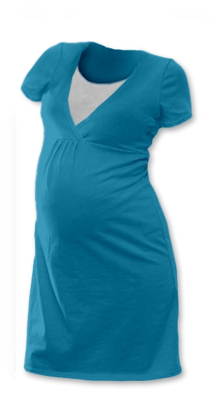 JOŽÁNEK Tehotenská, dojčiace nočná košeľa JOHANKA krátky rukáv - petrolejová M/L-#Velikosti těh. moda;S/M