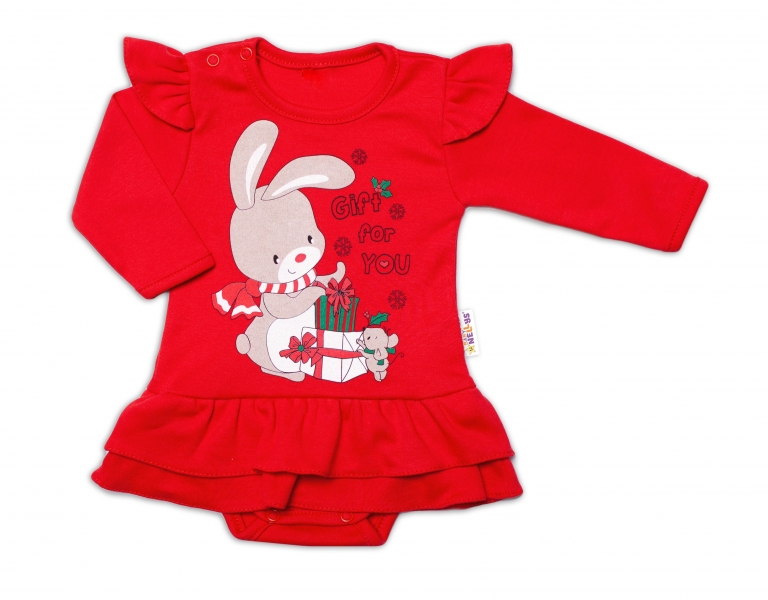 Baby Nellys Dojčenské sukničkobody dlhý rukáv, Bunny, červené-#Velikost koj. oblečení;56 (1-2m)