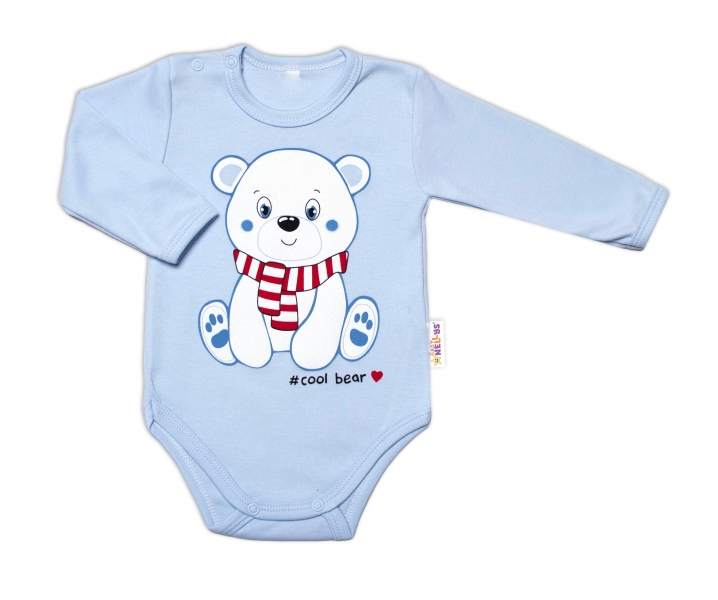 Baby Nellys Dojčenské body, dl. rukáv, Cool Bear, modré, veľ. 86