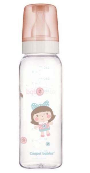 Canpol Babies Sklenená fľaštička 240 ml Mráčik - ružová