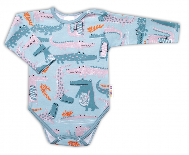 Body dl. rukáv Baby Nellys - Krokodýl Eda - mint, veľ. 86-#Velikost koj. oblečení;86 (12-18m)