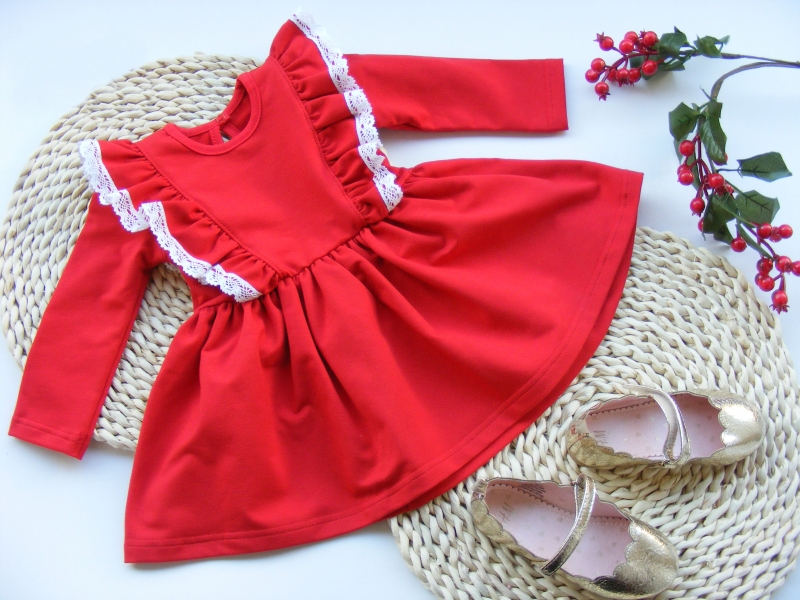 G-baby Dievčenské šaty s volánikmi, dlhý rukáv - červené, veľ. 92-#Velikost koj. oblečení;92 (18-24m)