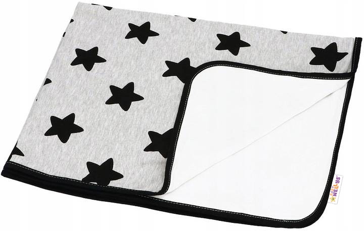 Baby Nellys Obojstranná STAR 100 x 75 cm - šedá, čierne hviezdy