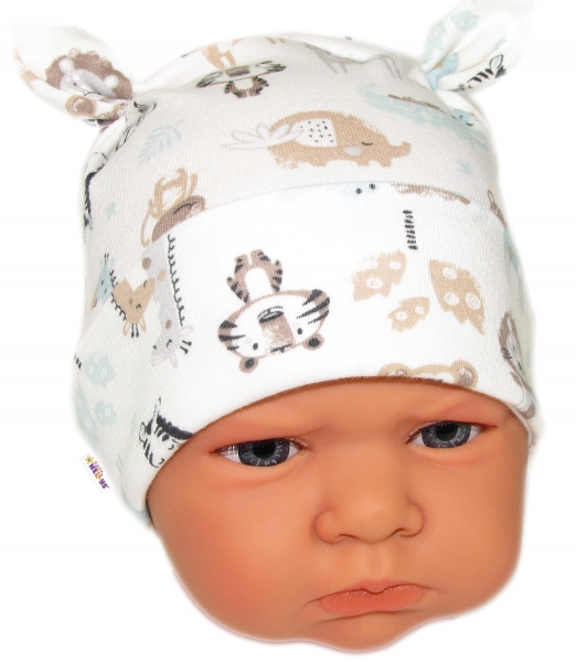 Baby Nellys Dojčenská bavlnená čiapočka uzlíček - Safari cream, veľ. 74/80-#Velikost koj. oblečení;74-80 (9-12m)