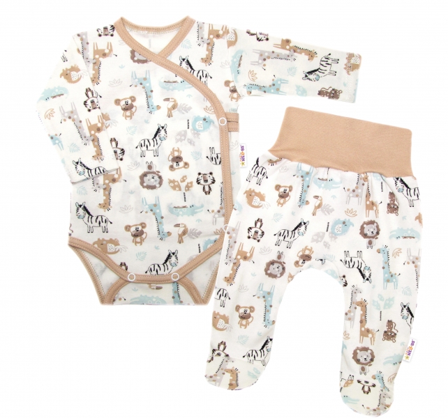 Kojenecká 2-dielna súprava, body dlhý rukáv zap. bokom + polodupačky, Safari cream, veľ 52