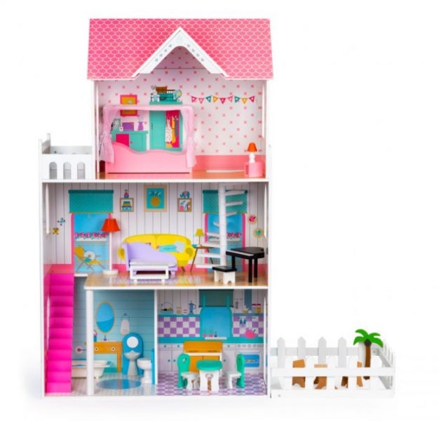 ECO TOYS Drevený domček pre bábiky s XXL záhradkou