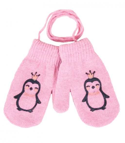 YO ! Zimné dojčenské rukavičky so šnúrkou a potlačou - dievčenské vzory/ ružové. 80/92