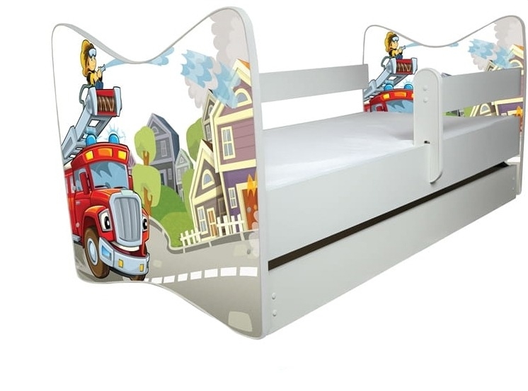 BabyBoo Detská posteľ Hasič. Biela + šuplík 140x70 cm
