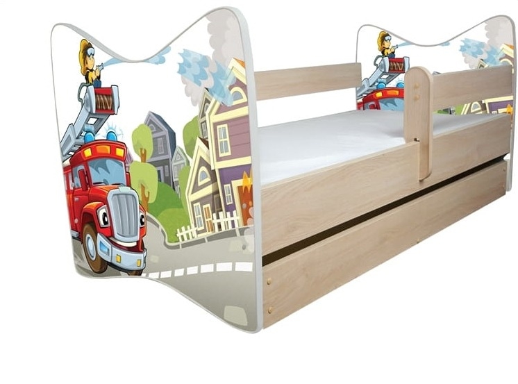 BabyBoo Detská posteľ Hasič. Svetlý dub  + šuplík 140x70 cm