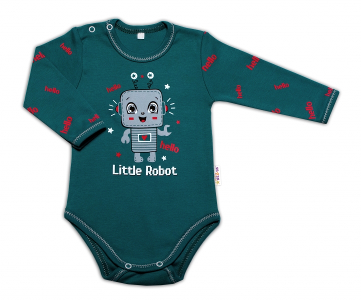 Baby Nellys Dojčenské body, dl. rukáv, Little Robot, tmavo zelené, veľ. 86-#Velikost koj. oblečení;86 (12-18m)