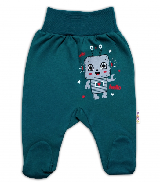 Baby Nellys Bavlnené dojčenské polodupačky Little Robot, tmavo zelené, veľ. 68-#Velikost koj. oblečení;68 (3-6m)