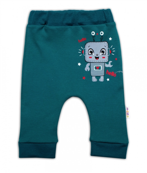 Baby Nellys Dojčenské tepláčky Little Robot, tmavo zelené-#Velikost koj. oblečení;68 (3-6m)