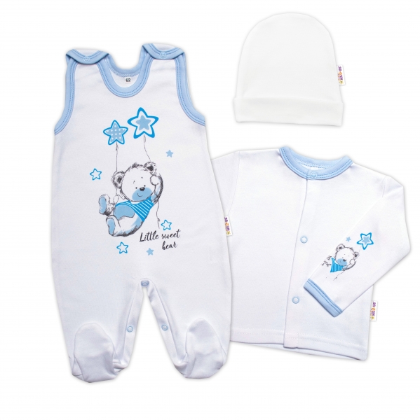 Kojenecká 3-dielna súprava Little Sweet Bear, biela/modrá, veľ. 56