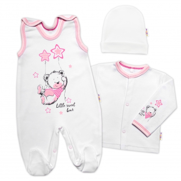 Kojenecká 3-dielna súprava Little Sweet Bear, biela/ružová, veľ. 62