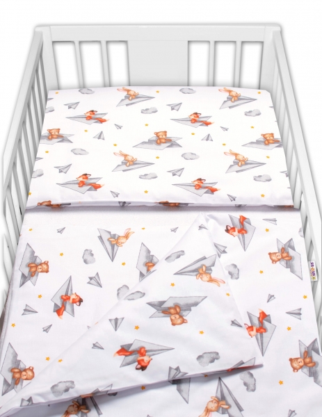 Baby Nellys 2-dielne bavlnené obliečky Macko a kamaráti - biela-#Velikost povlečení;120x90 (ROZMER:)