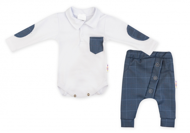 Baby Nellys 2-dielna sada Robert, body s golierom, nohavice Baggy-modré kárko, veľ. 80-#Velikost koj. oblečení;80 (9-12m)