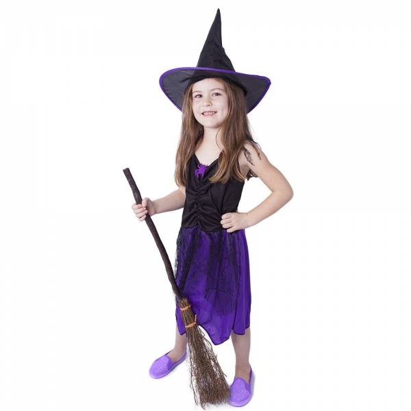 Detský kostým fialový s klobúkom čarodejnice/Halloween (S)