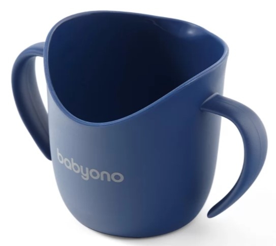 BabyOno Tréningový hrnček s uškami Flow - tm. modrý