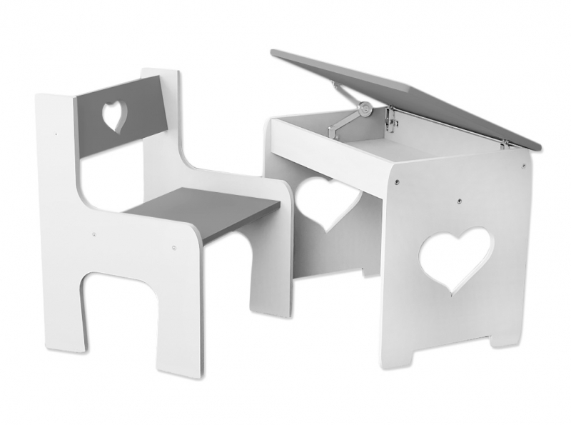 NELLYS Sada nábytku KIDS HEART Stôl + stolička - šedá s bielou