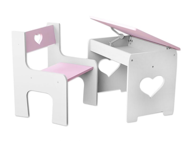 NELLYS Sada nábytku KIDS HEART Stôl + stolička - růžová s bielou