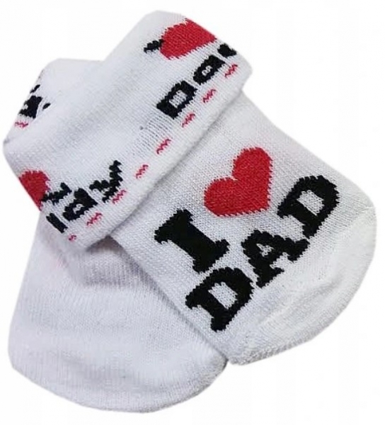 Dojčenské bavlnené ponožky I Love Dad, biele s potlačou-#Velikost koj. oblečení;56-62 (0-3m) (ROZMER:)
