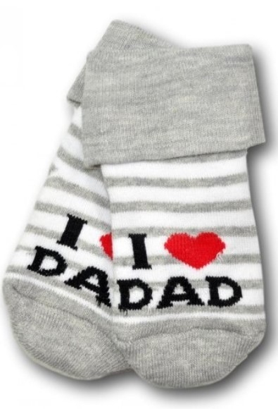 Dojčenské froté bavlnené ponožky I Love Dad, bielo/sivé prúžok, veľ. 68/74-#Velikost koj. oblečení;68-74 (6-9m) ()