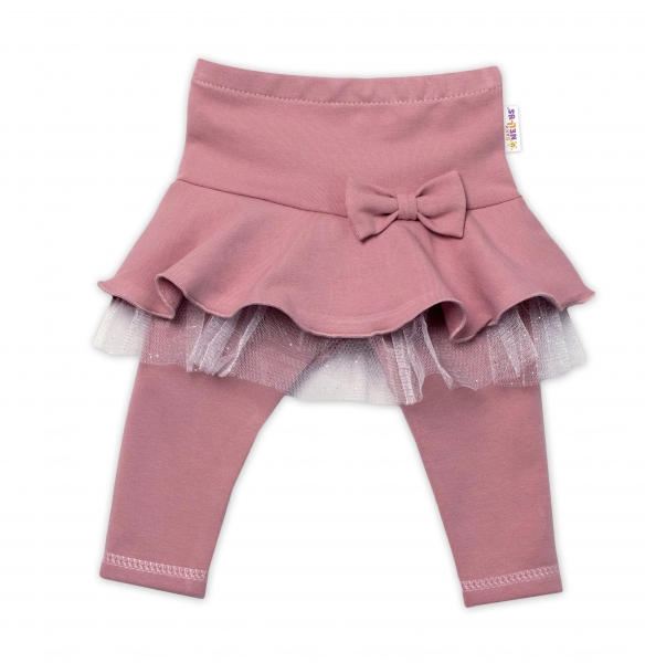 BABY NELLYS Dievčenské legíny Mašlička s volánikom - púdrové, veľ. 68