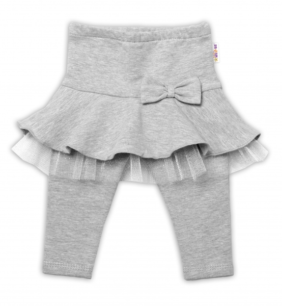 BABY NELLYS Dievčenské legíny Mašlička s volánikom - sivá, veľ. 68