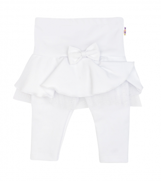 BABY NELLYS Dievčenské legíny Mašlička s volánikom tutu - biele