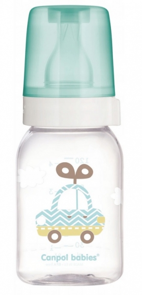 Canpol Babies Sklenená fľaštička 120 ml Autíčko - mätová